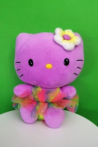 TY Beanie Babies Hello Kitty Púrpura Hawaiano Tutú Estampado Tropical 6” Peluche - Imagen 1 de 3