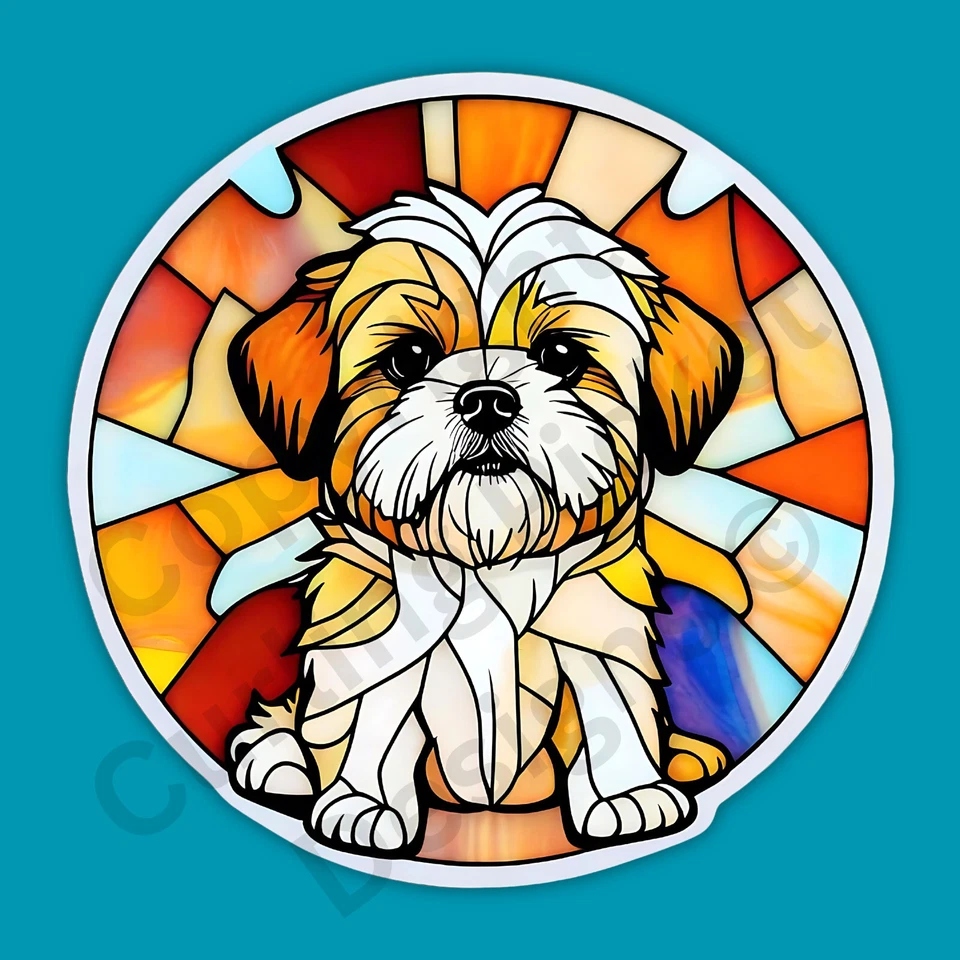Stained Glass Style Lhasa Apso Breed Dog Breed Mosaic 3" Vinyl Sticker - Image 1 of 1