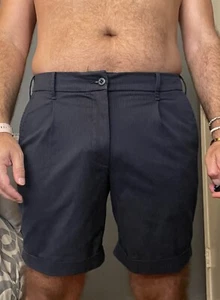 Abercrombie & Fitch Stretch Navy Pin Striped Size 33 Pleated Cuffed Twill Shorts - Picture 1 of 16