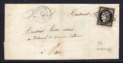 FRANCE / CERES 1849 / Y&T # 3 USED ON COVER FROM LEMBEYRE GRILL CANCEL / CV 340$ - Image 1 of 3