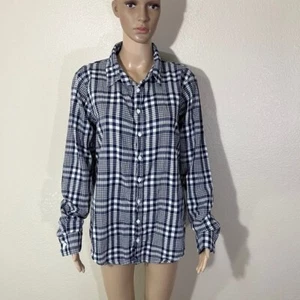 CP Shades Blue White Plaid Long Sleeve Button Shirt Top Cotton Medium M - Picture 1 of 6