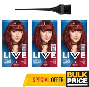 Schwarzkopf LIVE 043 Red Passion Intense Color Permanent Hair Dye Bulk 3-Pack - Picture 1 of 6