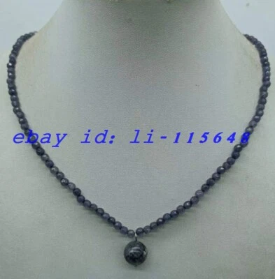 4 мм серый граненый нефрит круглый драгоценных камней бисер и 12 мм лабрадорит подвеска ожерелье 18» - Изображение 1 из 4