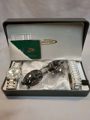 Juego de gafas de sol y reloj Marco Max NUEVO unisex de acero inoxidable plateado brillante brillante Foto 1 de 4