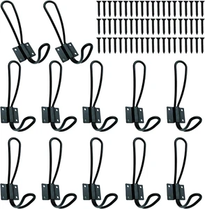 Rustic Entryway Hooks-12 Pack Farmhouse Hooks with Metal Screws Included, Black - Picture 1 of 15