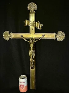 LARGE Antique/Vintage ECCLESIASTICAL Solid Brass Crucifix Religious Catholic - Picture 1 of 17