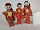 Vintage Japanese Geisha Dolls. 6” high, cloth face, kimonos (Lot of 3)