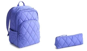 Vera Bradley Large Backpack Baja Blue Periwinkle Travel School Work +Pouch - Picture 1 of 5