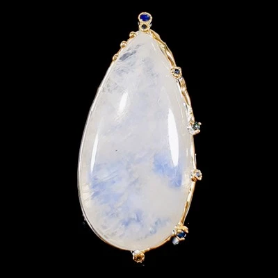 复古 80 克拉天然月光石胸针 925 纯银 /NB27395 — 第 1/4 张图片