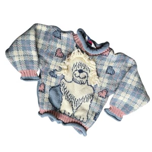 Vtg 80s heartworks blue plaid pink sheepdog roll neck sweater girl size 5 hearts - Picture 1 of 5
