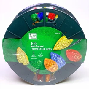 Home Accents Holiday 100 Ct Multi-Colored Faceted C9 LED Lights 65ft Green Cord - Picture 1 of 14