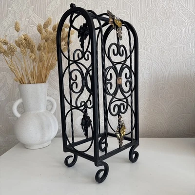 Vintage Wrought Iron Wine Rack Stand 3 Cap. Farmhouse Country Estate Gilded - Image 1 of 4