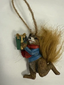 Furry Fox Woodland Animals Christmas Ornament Fuzzy Fluffy Bushy Tail W/ Gifts - Picture 1 of 2