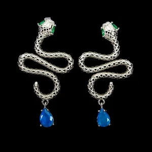 925 Sterling Silver Earrings Pear Blue Opal 7x5mm Cobra Natural Gemstone Jewelry - Picture 1 of 13