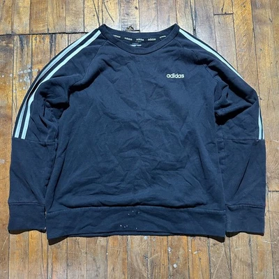 adidas Essential Sweatshirt Women's Large Black Fleece Lined 3 Stripe Crew Neck - Image 1 of 4