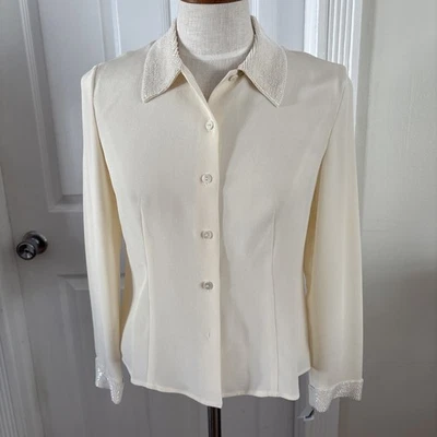 Blusa Talbots Marfil Corneta Cuentas Cuello y Muñecas Pura 100% Seda 12 ¡Como Nueva! Foto 1 de 4