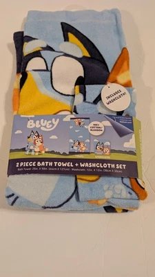 Childrens Cartoon Bluey 2 Pc Towel & Washcloth Set - Image 1 of 3
