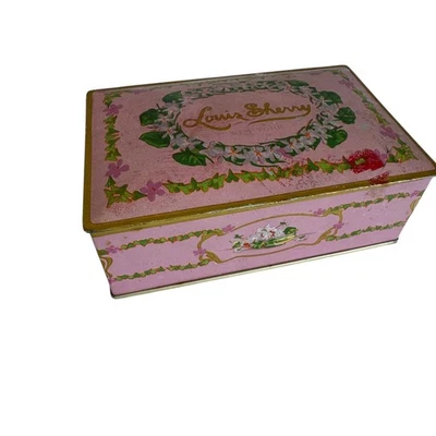Caixa de lata vintage muito antiga icônica Louis Sherry articulada rosa caixa de doces CANCO - Imagem 1 de 4