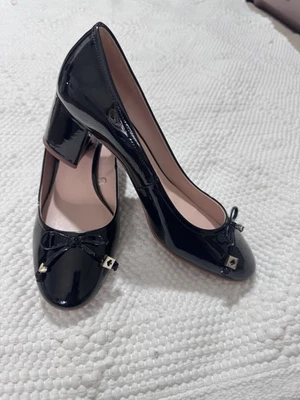 KATE SPADE Bette Negro Cuero Bloque Tacón Zapatos Arco Talla 8B Chic Negro Usado Foto 1 de 4