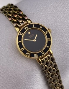 Vintage Seiko Ladies Classic Dainty Gold Tone Black Roman Numbers Bezel Watch - Picture 1 of 12
