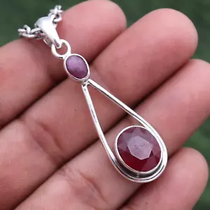 Natural Ruby July Birthstone 925 Sterling Silver Pendant Women Jewelry Gift - Picture 1 of 6