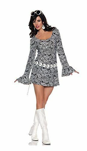 Mini Vestido Años 60-70 Negro/Blanco Patrón Remolino Poli Volantes Manga Disfraz y Cinturón  Foto 1 de 1