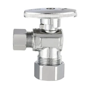EFIELD 1/2" Nominal (5/8"OD) Compr.× 3/8" OD Compr. Angle Stop Valve 1/4 Turn - Picture 1 of 6