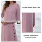 (Pink L)Women Dress Midi One Piece Round Neck Long Sleeve Pure Color Loose AGS