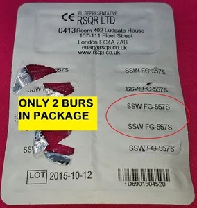 SS White 15045 Friction Grip FG 557 S Tungsten Carbide Dental Burs QTY 2 Open Bx - Picture 1 of 2