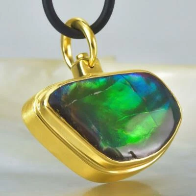 Colgante de oro de 18 quilates Vermeil de ley RARO amonita ammolita y diamante 14,20 g Foto 1 de 4