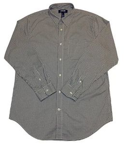 Lands’ End Outfitters Shirt Mens LRG Dk Gray Plaid Long Sleeve Button Stretch - Picture 1 of 5