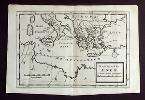 ANCIENT GREECE, ITALY, VOYAGE OF AENEAS, original antique map, Moll, 1739 - Picture 1 of 4