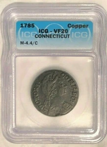1785 Connecticut Copper Mailed Bust Right ICG VF20 : M-4.4/C Miller 4.4-C Scarce - Picture 1 of 10