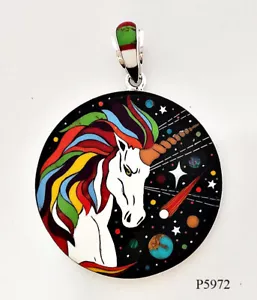 KOMPLIZIERTES HIMMLISCHES TÜRKIS-INLAY .925 SILBER EINHORN MEDAILLON ANHÄNGER - Bild 1 von 4