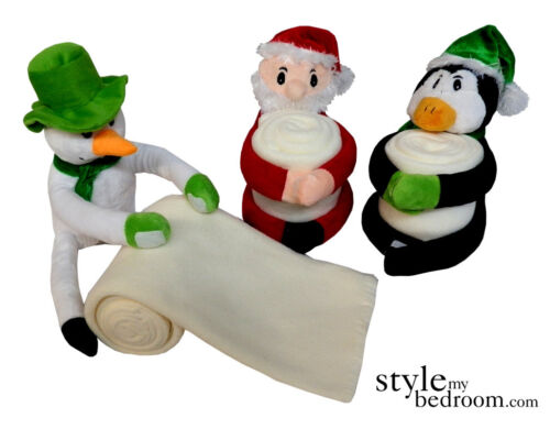 2 IN 1 Weihnachten Cuddles Plüschtier & Fleecedecke, Pinguin, Santa & Schneemann