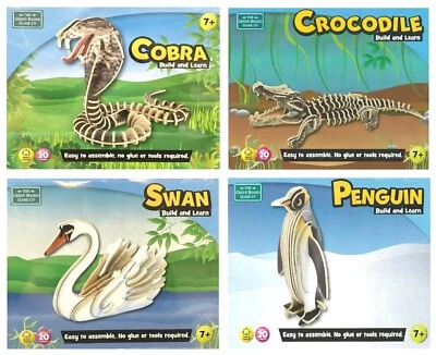 ANIMALS 3D PUZZLE JIGSAW WOODEN KIDS TOY BUILD LEARN COBRA SWAN CROCODILE - Image 1 of 4