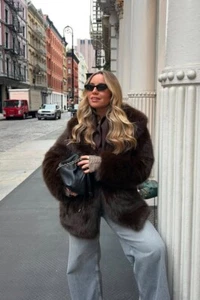 ZARA FAUX FUR COAT WITH BELT DARK BROWN NEW FW24/25 SIZES XS-XL REF. 6318/023 - Picture 1 of 8
