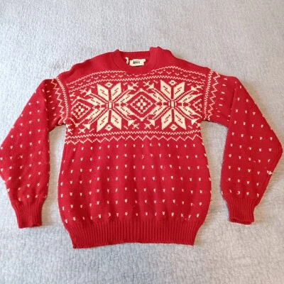 REI 100% 羊毛毛衣丑陋圣诞节冬季假日雪花 Cottagecore 尺寸 S — 第 1/4 张图片