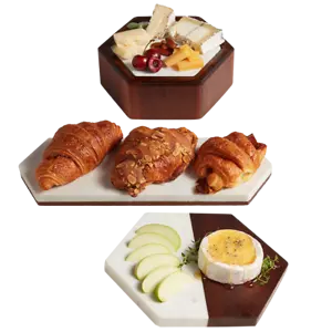 Libbey Urban Story 3-Piece Wood and Marble Tray and Bowl Entertaining Set - Picture 1 of 4