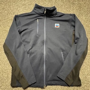 Chevron Employee Jacket Mens Medium Blue Black Full Zip Gas Station Work Sweater - Picture 1 of 9