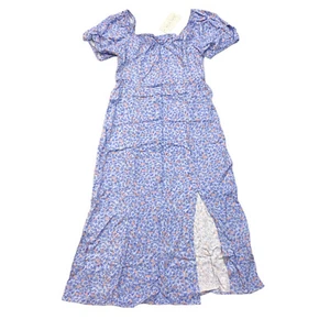 Wild Skye Womens Size L Short Sleeve Midi Dress Back Tie Light Blue Floral - Picture 1 of 10