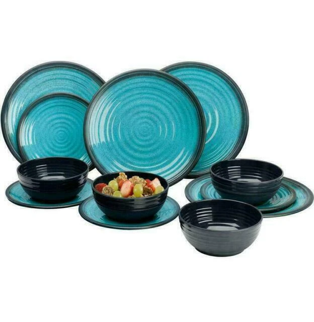 Flamefield GA0112 Melamine Dining Set- Aqua, 12-Piece