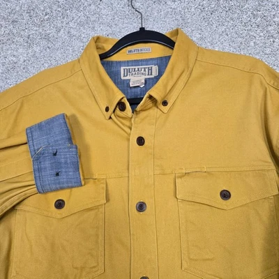 Duluth Trading Co Untucked Relaxed Fit mens Large Gold Yellow flip cuff flannel - Image 1 of 4