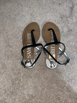 Sandalias de Tanga Sam & Libby Negras y Plateadas Para Mujer Talla 8 Usadas Foto 1 de 4