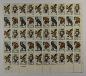 US SCOTT 1760 - 1763 PANE OF 50 OWL CONSERVATION STAMPS 15 CENTS FACE MNH - Picture 1 of 1