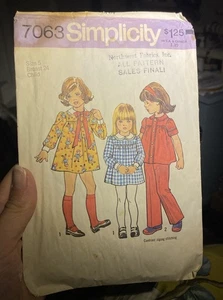 Simplicity 7063 Sewing Pattern UNCUT Vintage 70s Dress Top Pants Girls Size 5 - Picture 1 of 7