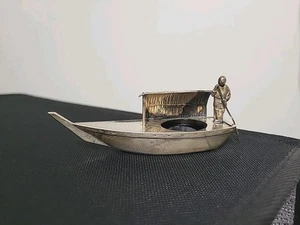 Antique Japanese Silver Sampan Boat Miniature w/ Boatman c1900 Chiyodaya Marked - Picture 1 of 24