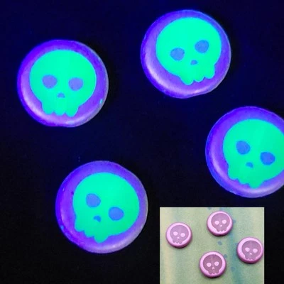 Skull Uranium Glass Coin Beads Czech 14mm Pink Wash Czech 4pcs