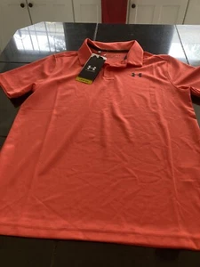 BOYS YOUTH UNDER ARMOUR HEATGEAR SHORT SLEEVE POLO SHIRT ORANGE L YLG NWT   - Picture 1 of 3