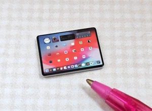 Miniature SILVER Detailed METAL Tablet Computer 5/8" x 7/8": DOLLHOUSE 1:12 - Picture 1 of 3
